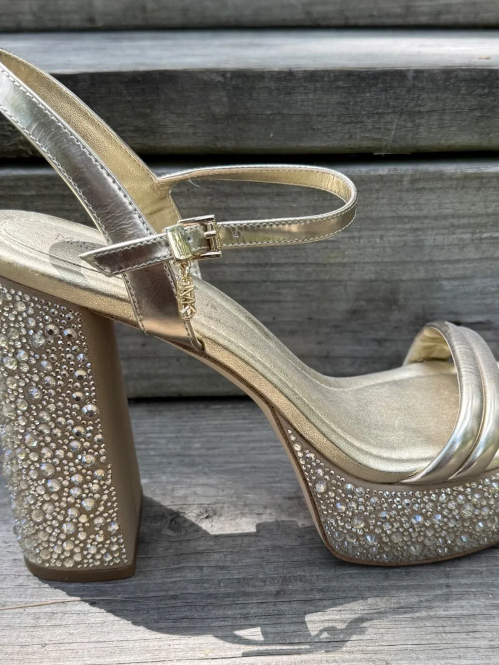 Michael Kors Genuine Leather Heels, Platform Heels Gold Leather Heels Size 10